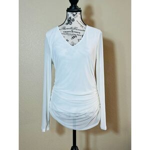 Calvin Klein Ivory Long Sleeved Dual Layer Rusched Top Medium Glam Chic Cottage
